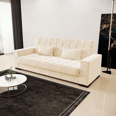 Sofá Cama 02 Lugares Lisboa Suede Pés De Madeira Cor Bege
