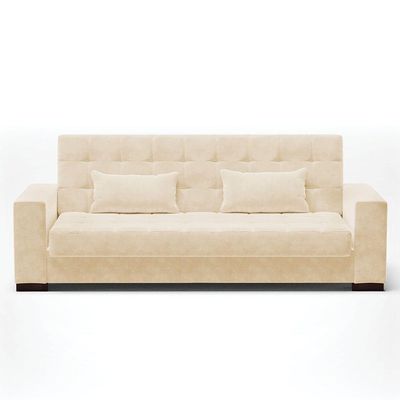 Sofá Cama 02 Lugares Lisboa Suede Pés De Madeira Cor Bege