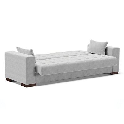 Sofá Cama 02 Lugares Lisboa Suede Pés De Madeira Cor Cinza