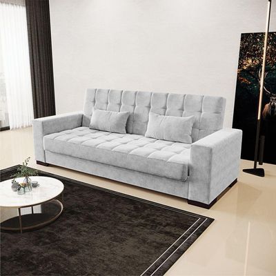 Sofá Cama 02 Lugares Lisboa Suede Pés De Madeira Cor Cinza