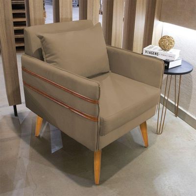 Poltrona Mari Suede Pés Palito Castanho D'Rossi Marrom Rato