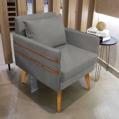 Poltrona Mari Suede Pés Palito Castanho - D'Rossi Grafite