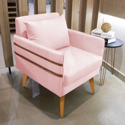 Poltrona Mari Suede Pés Palito Castanho - D'Rossi Rosa Bebê
