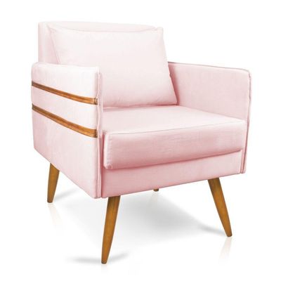 Poltrona Mari Suede Pés Palito Castanho - D'Rossi Rosa Bebê
