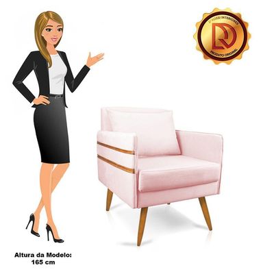 Poltrona Mari Suede Pés Palito Castanho - D'Rossi Rosa Bebê