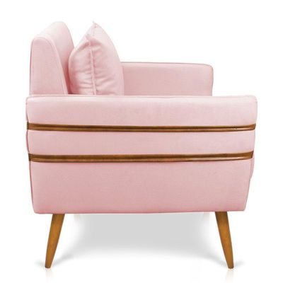 Poltrona Mari Suede Pés Palito Castanho - D'Rossi Rosa Bebê