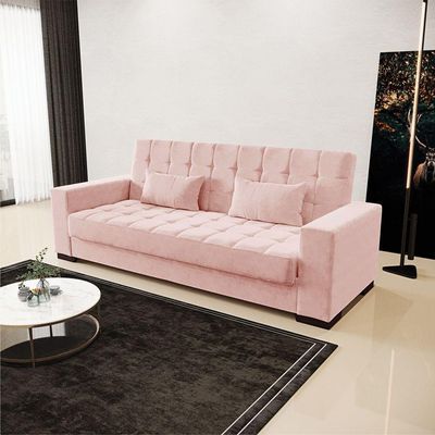 Sofá Cama 02 Lugares Lisboa Veludo - D'Rossi Cor Rose