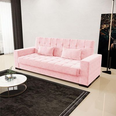 Sofá Cama 02 Lugares Lisboa Pés De Madeira Cor Rosa Bebê