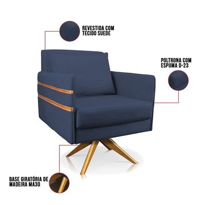 Poltrona Giratória Mari Suede Azul Marinho