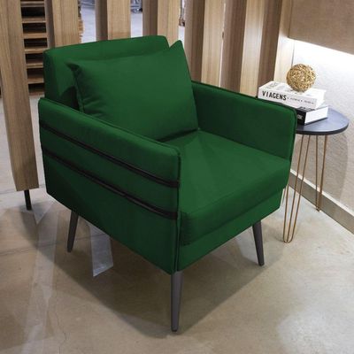 Poltrona Mari Suede Pés Palito De Ferro Preto D'Rossi Verde