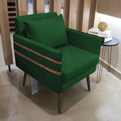 Poltrona Mari Suede Verde Pés Palito De Ferro Marrom D'Rossi