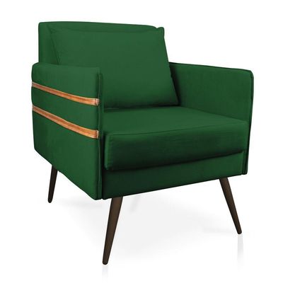 Poltrona Mari Suede Verde Pés Palito De Ferro Marrom D'Rossi