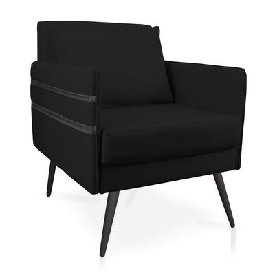 Poltrona Mari Suede Preto Pés Palito De Ferro Preto D'Rossi