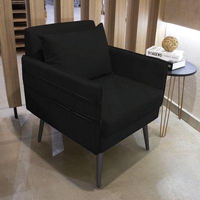 Poltrona Mari Suede Preto Pés Palito De Ferro Preto D'Rossi