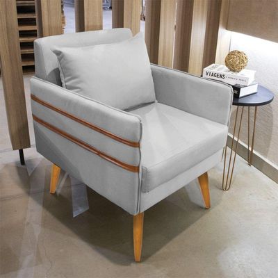 Poltrona Mari Suede Pés Palito Castanho - D'Rossi Cinza