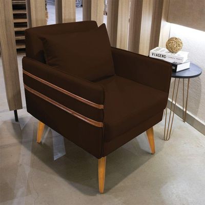 Poltrona Mari Suede Pés Palito Castanho - D'Rossi Marrom