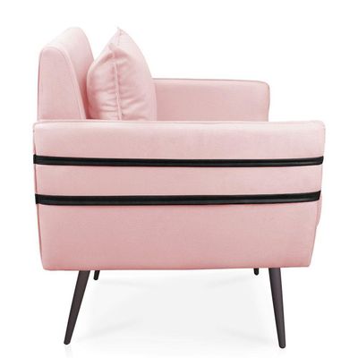 Poltrona Mari Suede Pés Palito De Ferro Preto Rosa Bebê