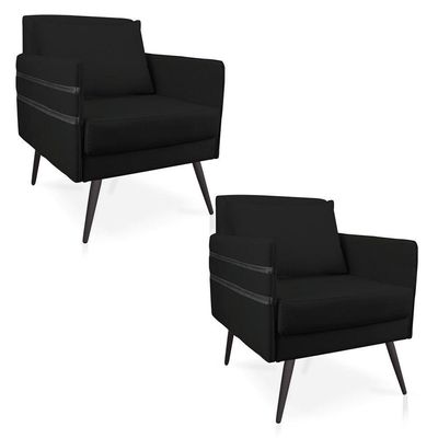 Kit 02 Poltronas Mari Suede Pés Palito De Ferro Preto Preto