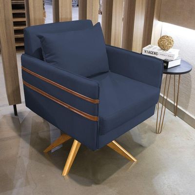 Poltrona Giratória Mari Suede Azul Marinho