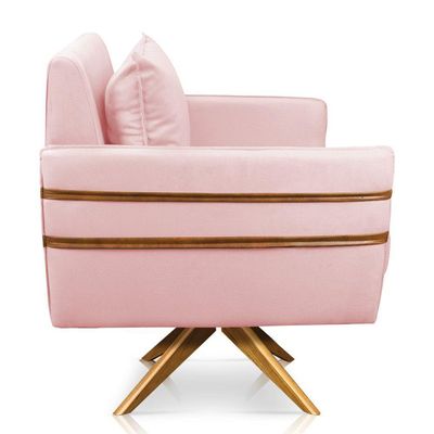 Poltrona Giratória Mari Suede Base De Madeira Ma30 Rosa Bebê