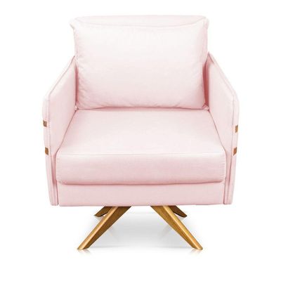 Poltrona Giratória Mari Suede Base De Madeira Ma30 Rosa Bebê