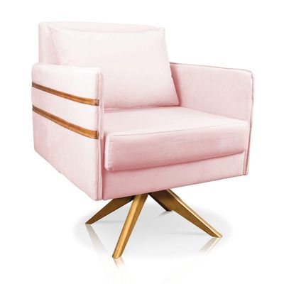 Poltrona Giratória Mari Suede Base De Madeira Ma30 Rosa Bebê
