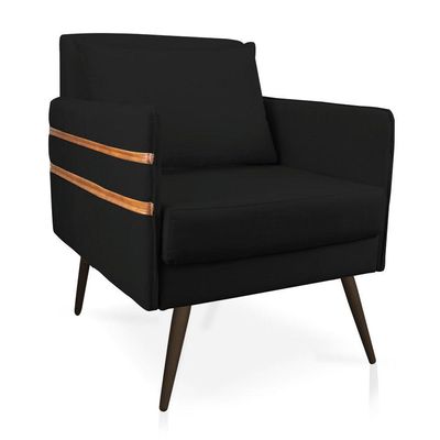 Poltrona Mari Suede Preto Pés Palito De Ferro Marrom D'Rossi