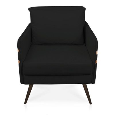 Poltrona Mari Suede Preto Pés Palito De Ferro Marrom D'Rossi