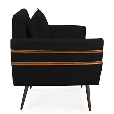 Poltrona Mari Suede Preto Pés Palito De Ferro Marrom D'Rossi
