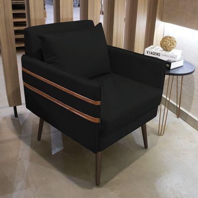 Poltrona Mari Suede Preto Pés Palito De Ferro Marrom D'Rossi
