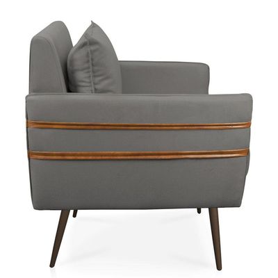 Poltrona Mari Suede Grafite Pés Palito De Ferro Marrom