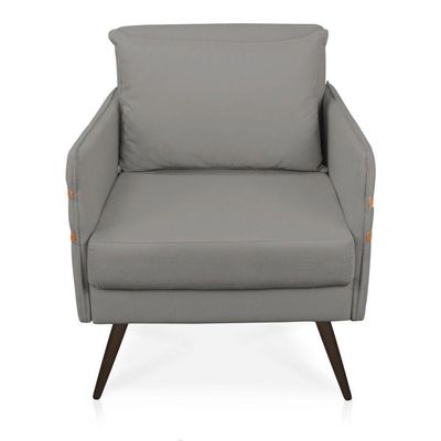 Poltrona Mari Suede Grafite Pés Palito De Ferro Marrom
