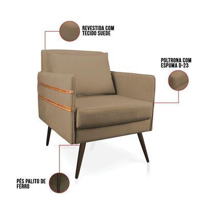 Kit 02 Poltronas Mari Pés Palito De Ferro Marrom Marrom Rato