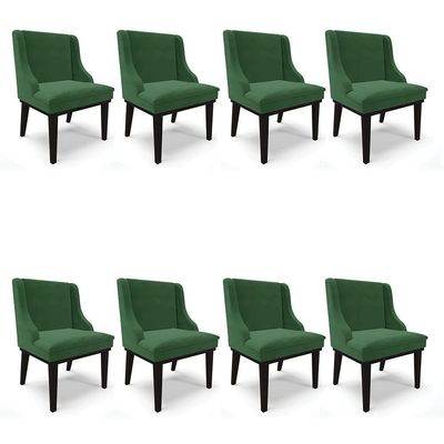 Kit 08 Cadeiras Liz Veludo Verde Base Fixa Madeira Preto -