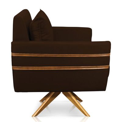 Poltrona Giratória Mari Suede Marrom Base De Madeira Ma30