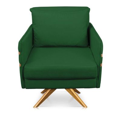 Poltrona Giratória Mari Suede Verde Base De Madeira Ma30