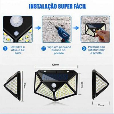 Luminaria Solar Sensor Detecta Presença 100 Led 3 Funçoes