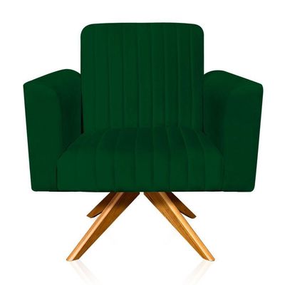 Poltrona Giratória Viena Gomada Verde Base Madeira Ma30