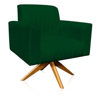 Poltrona Giratória Viena Gomada Verde Base Madeira Ma30