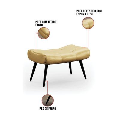 Kit 01 Poltrona E 01 Puff Sher Facto Dourado Pés De Ferro