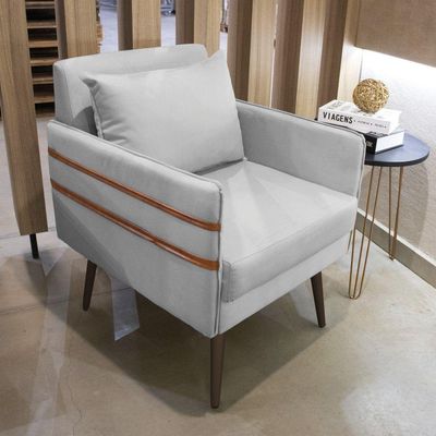 Poltrona Mari Suede Pés Palito De Ferro Marrom D'Rossi Cinza