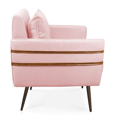 Poltrona Mari Suede Pés Palito De Ferro Marrom Rosa Bebê