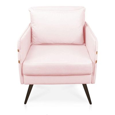 Poltrona Mari Suede Pés Palito De Ferro Marrom Rosa Bebê