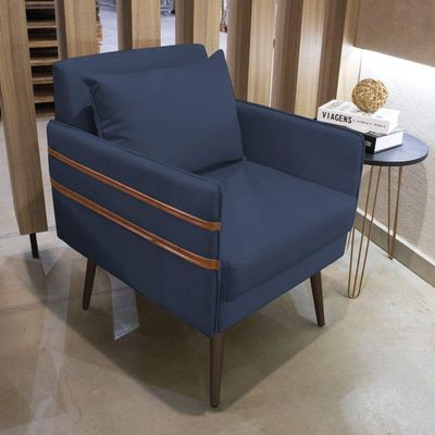 Poltrona Mari Suede Pés Palito De Ferro Marrom Azul Marinho
