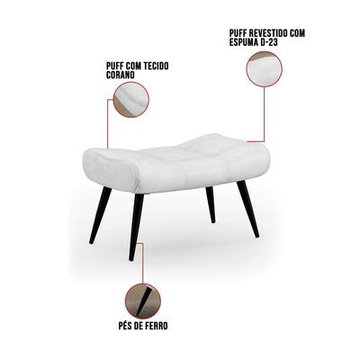Kit 01 Poltrona E 01 Puff Sher Corano Branco Pés De Ferro