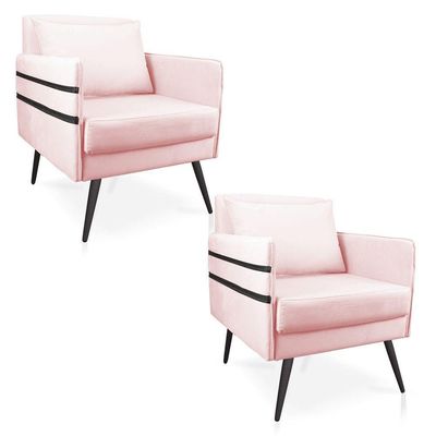 Kit 02 Poltronas Mari Pés Palito De Ferro Preto Rosa Bebê