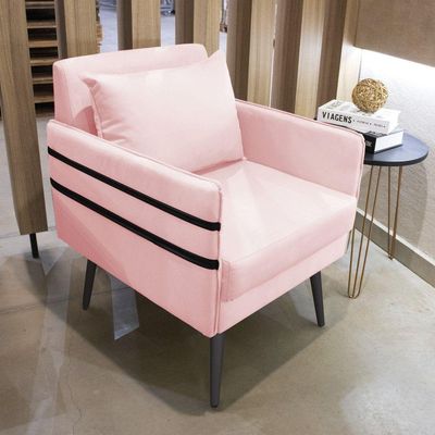 Kit 02 Poltronas Mari Pés Palito De Ferro Preto Rosa Bebê
