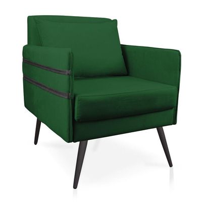 Poltrona Mari Suede Verde Pés Palito De Ferro Preto D'Rossi