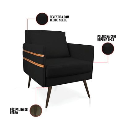 Kit 02 Poltronas Mari Suede Pés Palito De Ferro Marrom Preto