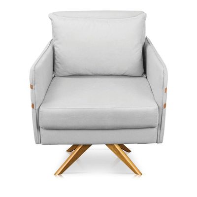 Poltrona Giratória Mari Suede Cinza Base De Madeira Ma30